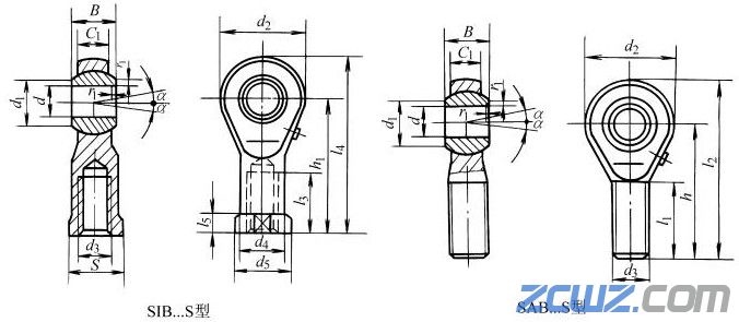 SIB…S、SAB…S型杆端关节轴承的结构型式和外形尺寸